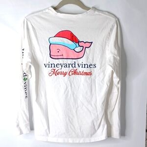 Vineyard Vines Shirt Merry Christmas Long Sleeve Elf Whale Logo White Kid L